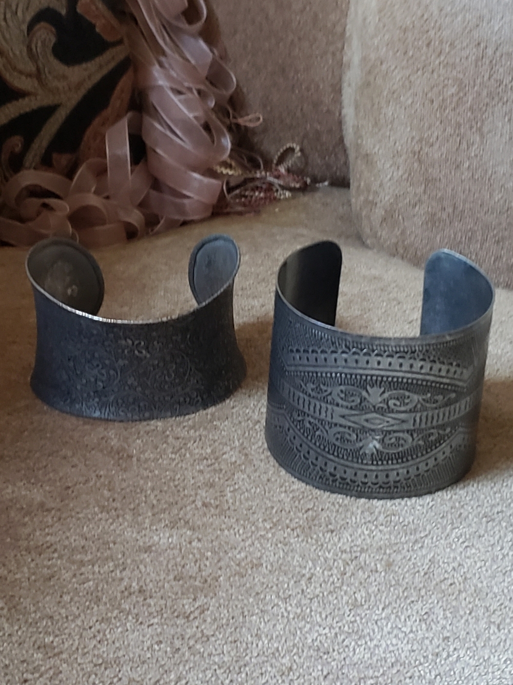 Bundle Set Of 2 Silver-grey  Etched Wide Cuff Bracelets